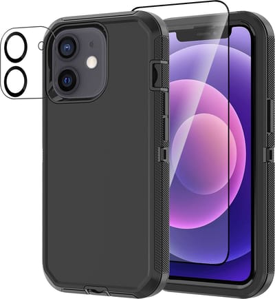 Stravo Heavy Duty iPhone 12 case met Screen Protector en Lens Protector - Zwart - Dustproof shockproof telefoonhoes cover bestaande uit 3 lagen inclusief schermbeschermer en lensbeschermer - Geschikt voor Apple iPhone 12