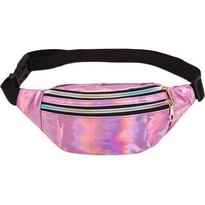 1 pièce Sac de Taille Laser pour la Course à Pied Sac Bandoulière Poitrine pour Femmes Sac de Plage Extérieur Réfléchissant Tendance Personnalité Masculine Sac de Caisse Féminin rose