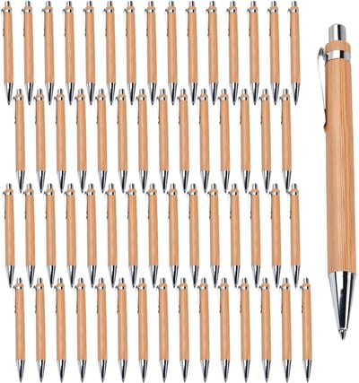 Dailygoods- Bamboe Balpen 50 Stuks - Houten Schrijfgerei - Metalen Clip - Navulbaar - Puntbescherming - Lichtgewicht Design - Balpennen