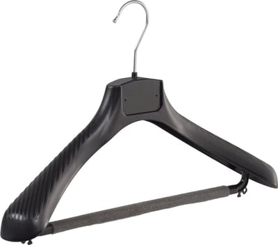 De Kledinghanger Gigant - Mantelhanger - Kostuumhanger - Jassenhanger - Volwassenen - FG42 - 50 Stuks - Kunststof - Zwart - Gebogen Model - Schouderverbreding 6 cm - Broeklat met Schuim - 42 cm - Kledinghanger - Kleerhanger - FG-Serie (FG42/BS_00/50)