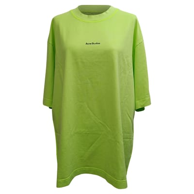 Acne Studios Erin Stamp T-shirtjurk van katoen in neon groen