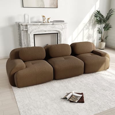 Wishdor - Modulaire Hoekbank - Frameloos En Antislip - Eenvoudig Design - Ribfluweel - Bruin