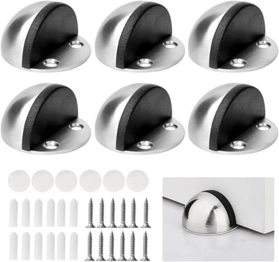 Deurstoppers Vloer - Zelfklevend Roestvrij Staal - Deuren Beschermen - Met Rubberen Buffer - 4.5cm Diameter - Zilver