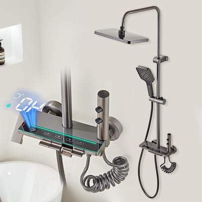 Douchekop - Waterige sleutel - Ontspannen douchen - Uniek design - Wandmontage - Grijs