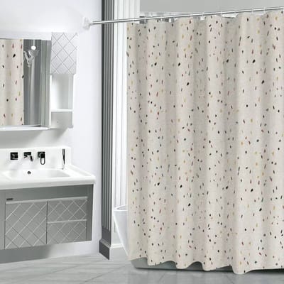 Floraweg Douchegordijn,douchegordijnen voor badkamer Linelkleur dots punt, kraam douchegordijn, wasbaar waterdichte stof stofdouche gordijn set met 12 haken, 72 x 79 inch(180cmX200cm)-Beige