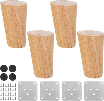 Houten Meubelpoten 4 x 8 cm met Antislipmat, Geschikt voor Banken, Dressoirs en Kasten, Inclusief Montageplaat en Schroeven
