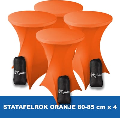 Statafelrok Oranje x 4 – 2 jaar garantie met Opbergtas - ∅ 80-85 x 110 cm - Statafelhoes - Luxe Extra Dikke Stretch Sta Tafelrok voor Statafel – Kras- en Kreukvrije Hoes