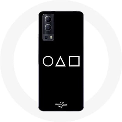 Coque Vivo Y72 Squid Game logo symboles cercle carre triangle Fond Noir