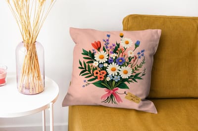 Sierkussens - Kussentjes Woonkamer - 40x40 cm - Margrieten - Boeket - Strikje - Roze