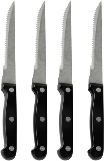 Urban Living Steakmessen - 4x - kartelrand - RVS - zwart handvat - 28 cm - scherpe messen