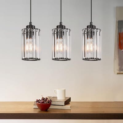 Glitzerlife - Modern kristal design - 3xE27 - Verstelbare hoogte - Ø40cm - Zwart - Hanglampen - Hanglampen eetkamer industrieel