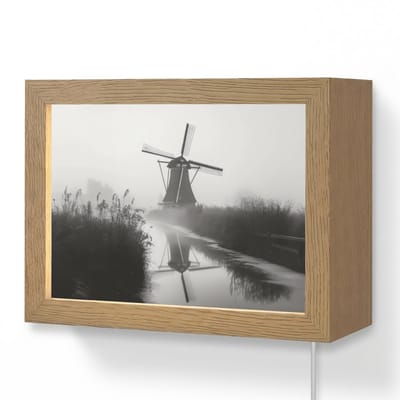 Wandlamp 20x15 cm - Oplaadbaar - Molen - Weerspiegeling - Landschap - Water - Wandlampen binnen woonkamer - Slaapkamer lamp met kabel - Decoratieve nachtlamp - Vloerlamp snoer