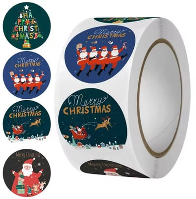 Fako Bijoux - 500 Kerst Stickers Op Rol - 2.5cm - Kerststickers - Christmas Stickers - Label Kerst - Sluitzegel - Merry Christmas Blue Mix - 25mm