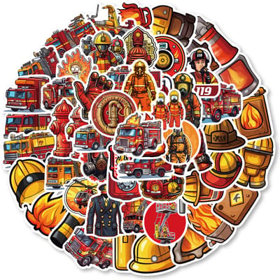 Brandweer Stickers voor Kinderen en Volwassenen - Set 61 stuks - 4x5CM - Brandweerwagens/Vuur/Brandweerhelm Stickers