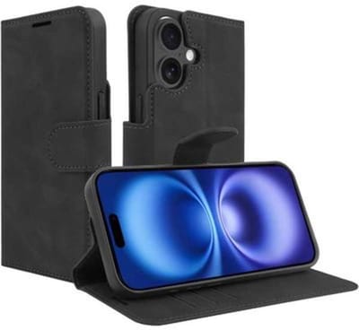 Just in Case hoesje geschikt voor iPhone 16 Plus Hoesje met Pasjeshouder - Premium Bookcase - Zwart