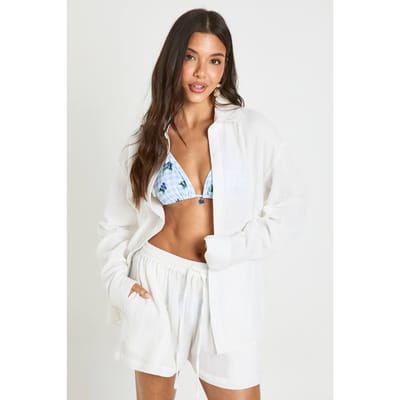 boohoo Dames Strandshort Met Elastische Taille | Wit | Maat: 36