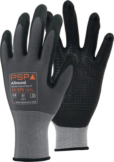 12 paar - Werkhandschoenen PSP 10-575 Allround Nitrile Foam Plus met Nopjes, Zwart, maat 07 / S