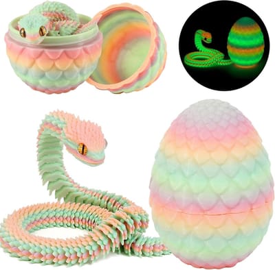 3D Geprinte Slang Speelgoed voor Kinderen, Paasdecoratie met Draak Eieren en Kleurige Slangen, Creatieve Dieren Speelgoed voor Thuis en Cadeaus