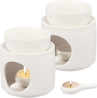 2 stuks geurlampen voor etherische oliën, keramische rookstoofjes, geurwas, geurlamp, theelicht essentiële olie diffuser, wierookbrander, stoofje voor geuroliën (wit)