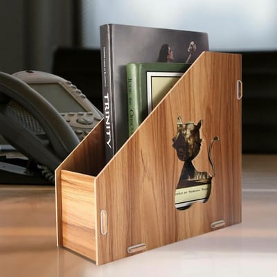 Modern Uitgehold Kat Doe-het-zelf Kantoor Displayrek Tijdschriftenhouder Desktop Documentensorteerder brown