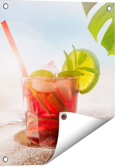 Gards Tuinposter Cocktail Mix Drankje op het Strand - 40x50 cm - Tuindoek - Tuindecoratie - Wanddecoratie buiten - Tuinschilderij