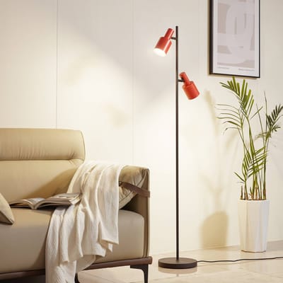 Lindby - vloerlamp - 2lichts - IJzer - H: 155 cm - E27 - oranje, zwart