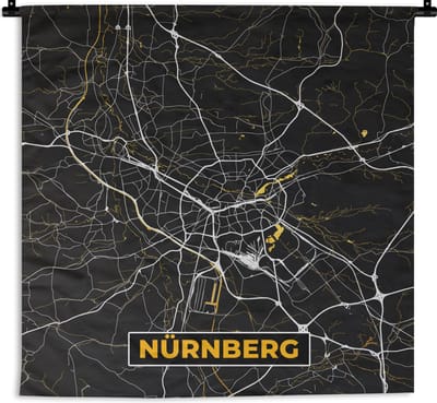 Wandkleed - Wanddoek - Neurenberg - Stadskaart - Plattegrond - Kaart - Goud - Duitsland - 180x180 cm - Wandtapijt