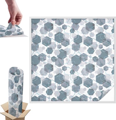 Tulup Raamfolie Anti inkijk - Geometrische zeshoeken Anti inkijk Raamfolie - 100x100 cm - Marine Raamfolie Tegen inkijk - Zelfklevende Anti inkijk Folie Glas in Lood - Voor op kantoor, voor de woonkamer, voor de hal - Raamfolie Zonwering