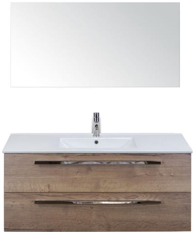 Seville Badmeubelset 120 cm - 2 Laden Tabacco - Wastafel Enjoy Enkel met Spiegel