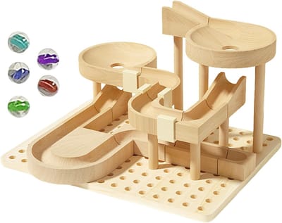 Knikker Racebaan - Bouwblokken Spel - Educatief Spel - Houten STEM Constructie - 30 x 30 x 10 cm