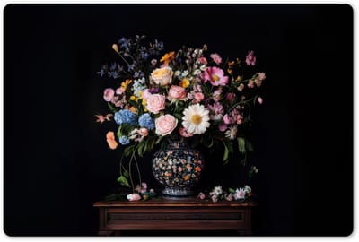 Placemats 45x30 cm - Placemat kunststof - 1 stuk - Bloemenvaas - Hout - Bloemen - Boeket - Borden onderleggers - Decoratie voor op tafel - Keuken tafeldecoratie accessoires - Vinyl onderlegger - Tafelversiering