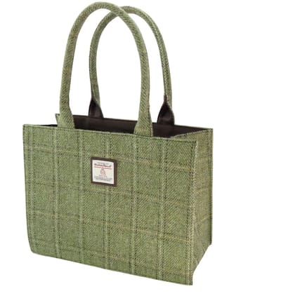 Tas Harris Tweed Shopper Glencoe Green Herringbone with Overcheck - 36x49x16 - Glen Appin of Scotland