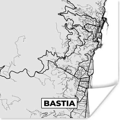 Poster Plattegrond – Kaart – Stadskaart – Frankrijk – Bastia - 100x100 cm XXL