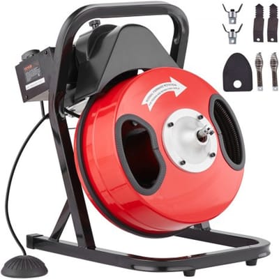 VEVOR pijpreinigingsmachine met handmatige invoer, elektrisch pijpreinigingsapparaat met 15 m x 23 mm afvoerspiraal, 1500 RPM afvoerreiniger voor leidingen van 50-150 mm, pijpreinigingsas voor toiletafvoeren