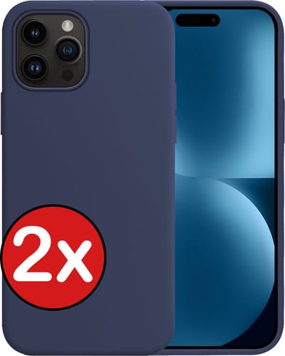 Hoesje - 2 Stuks - Geschikt voor Apple iPhone 15 Pro - Sterk & Shockproof - Telefoonhoes - Back Cover - Case Siliconen - Telefoon Hoes - Donkerblauw