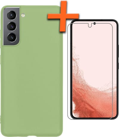Hoes - Met Screenprotector - Geschikt voor Samsung Galaxy S22 - Sterk & Shockproof - Back Cover - Siliconen Case - Telefoon Hoes - Groen