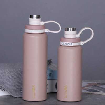 Nouvelle Mode Paille à Carreaux Tasse de Sport Acier Inoxydable Sports de Plein Air Portable avec Bandoulière 600ml