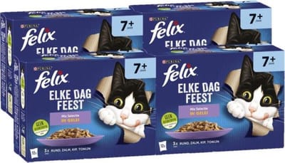 4x Felix - Elke Dag Feest Mix Selectie in Gelei Senior  - Kattenvoer - 12x85g