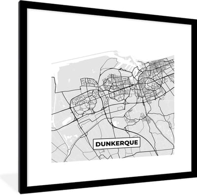 Fotolijst incl. Poster - Kaart - Stadskaart - Dunkerque - Plattegrond - Frankrijk - 40x40 cm - Posterlijst