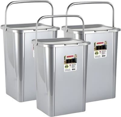 Plasticforte Recycling afvalbak - 3x - zilvergrijs - 45 Liter - afsluitbaar - 34 x 40 x 54 cm - kunststof