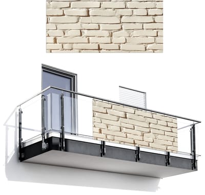 Balkonscherm 200x90 cm - Balkonposter Bakstenen - Muur - Licht - Wit - Balkon scherm decoratie - Balkonschermen - Balkondoek zonnescherm