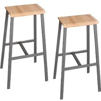 Meeting Point barkruk, industrieel ontwerp, eiken echt houtfineer, poten van ruw staal, zithoogte 770 mm, 2 stuks