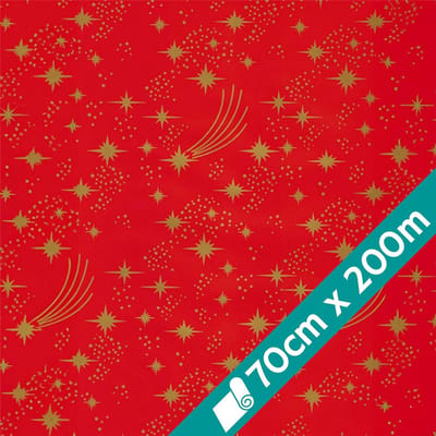 Kerstcadeaupapier Rol - Inpakpapier Feestelijk - Geschenken Versieren - Extra Breed 70cm - 200 Meter Lang - Rood Sterrenpatroon