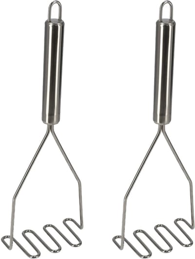 Gerimport Aardappelstamper/pureestamper - 2x - zilver rvs metaal - keuken gerei - 26 cm - Hoge kwaliteit