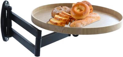 Vouwmuur Tafel - Opklapbaar Bureau - Ruimtebesparend Werken - Draaibaar Nachtkastje - 30cm Ronde Tafel - Houtkleur