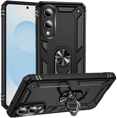 Lunso Geschikt voor Samsung Galaxy S25 Edge hoesje - Armor backcover met ringhouder - Zwart