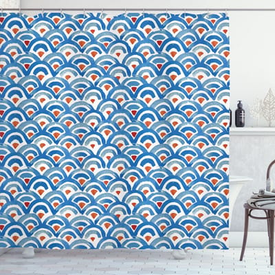 ABAKUHAUS – Japanse douchegordijn – badkamerdecor – 175×220 cm – Blauwgrijs/Robijn