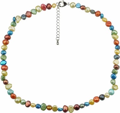 Zoetwater parelketting Rio Small - echte parels - sterling zilver (925) - multi color - geel - terra cota - roze-rood - bruin - licht blauw - aqua - licht groen - mosgroen - antraciet grijs - luxe sieraden zakje - parelketting dames