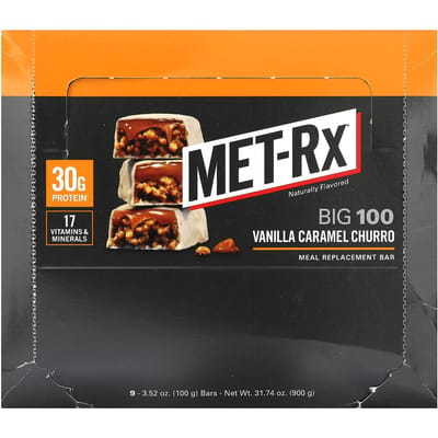 MET-Rx, Big 100, Maaltijdvervangingsreep, Vanille Karamel Churro, 9 Repen, 3.52 oz (100 gr) Elk