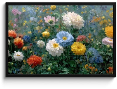 Poster in lijst - Fotolijst 90x60 cm - Posters - Close-up - Veld - Bloemen - Kleurrijk - Posterlijst zwart - Decoratie - Wanddecoratie woonkamer - Muurdecoratie slaapkamer